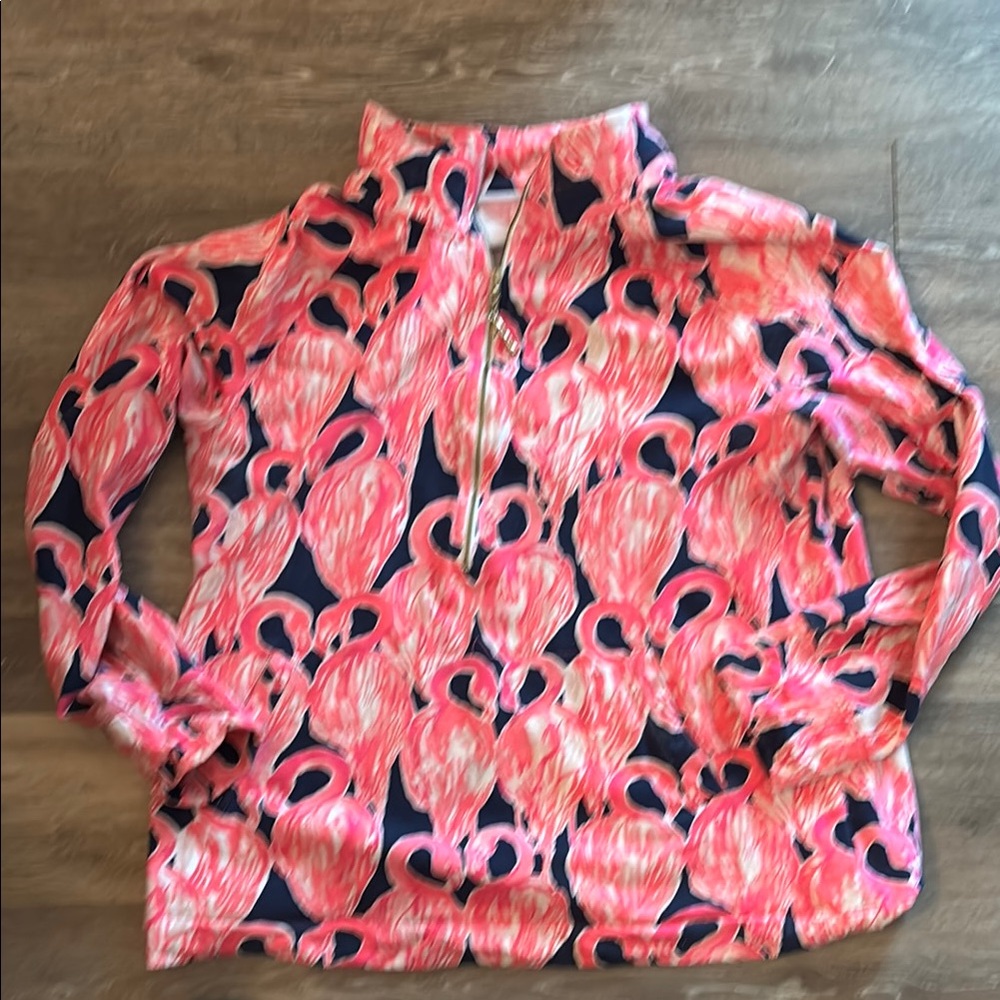 Pink and Navy Flamingo Print Popover size XL Lilly Pulitzer